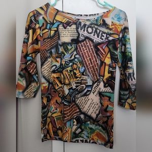 Casper scoop neck graffiti long sleeve shirt